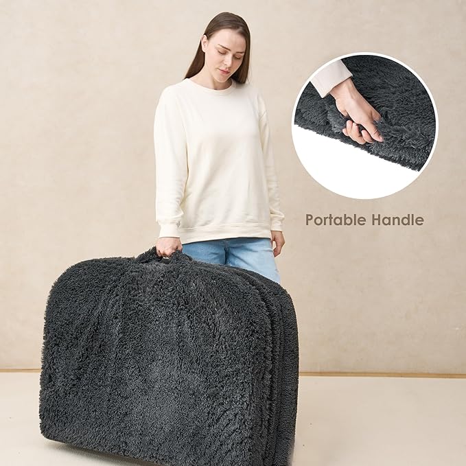 EHEYCIGA Foldable Human Dog Bed, Orthopedic Memory Foam Human Sized Dog Bed, Waterproof Pet Bed for People, Faux Fur Pet Couch for Adult, Dark Grey, 72"x44"x11"