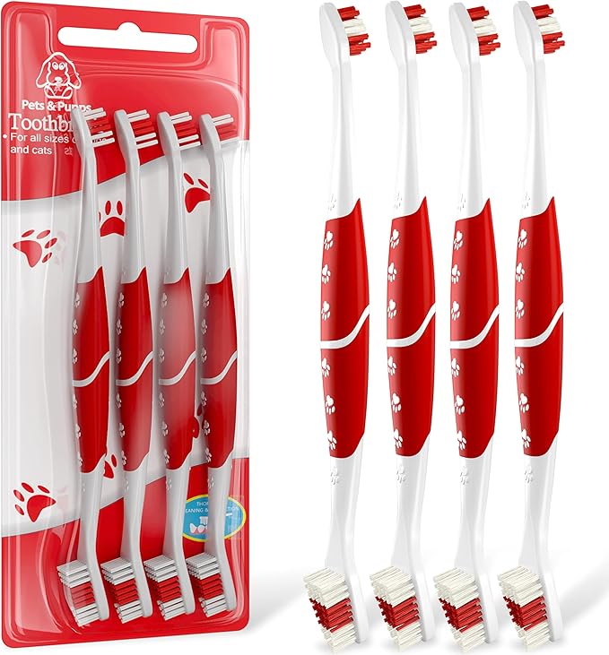 Pet Toothbrush for Dogs, Cats with Soft Bristles - Easy Teeth Cleaning & Dental Care, Non Slip Dual Head Dog Toothbrush