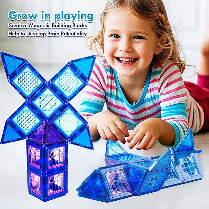 MAGBLOCK 102Pcs Magnetic Tiles Magnetic Toys Magnet Building Tiles Building Blocks for 3 4 5 6 7 8 Years Old Girls and Boys Birthday Gifts Preschool STEM Educational Toys