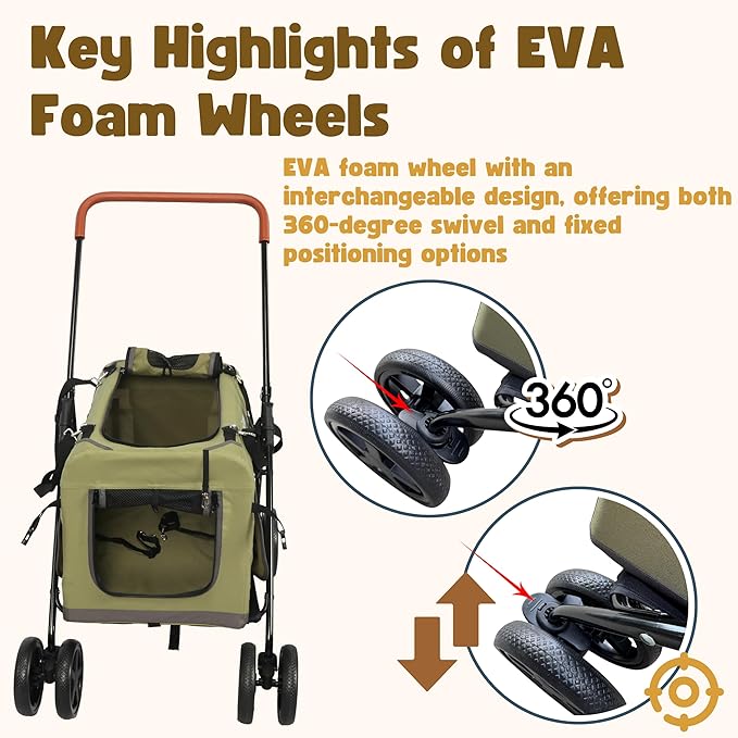 Pet Stroller Foldable Travel Crate for Small and Medium Dog and Cat, Portable Pet Travel Carrier, Pet Jogger with Detach Carrier