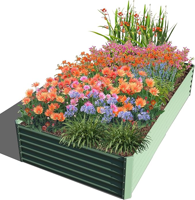 Domi Raised Garden Beds Outdoor, 8x4x1.5Ft Thickening Tall Metal Rectangular Deep Root Box Planter for Vegetables, Flowers, Herbs, and Succulents 1.5" Deep w/ 342 Gallon Capacity - Green