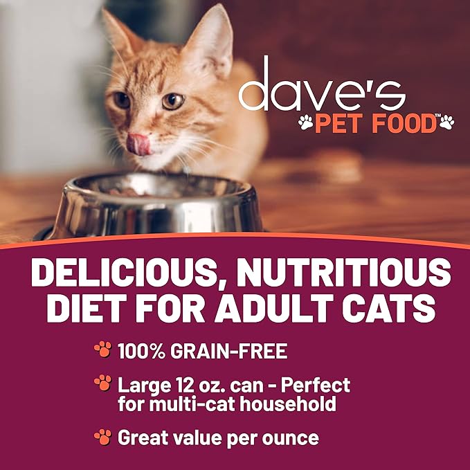 Dave's Pet Food Grain Free Wet Canned Cat Food Pate(Chicken), Made in USA Naturally Healthy, Wheat & Gluten-Free, 12.5 oz Cans (12 Pack)
