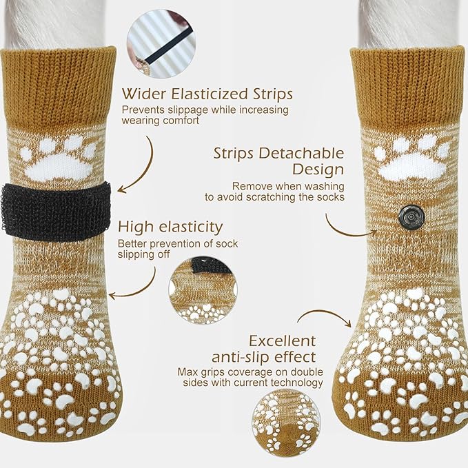 EXPAWLORER Anti Slip Dog Socks to Prevent Licking Paws, Dog Shoes for Hot Pavement, Dog Booties for Small Medium Large Senior Dogs, Traction Control Boots & Paw Protectors for Hardwood Floors