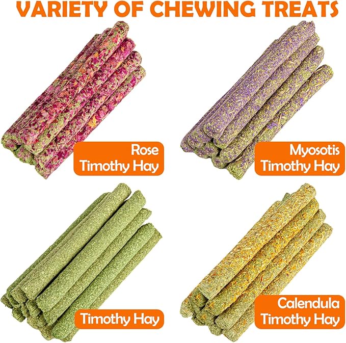 Sofier Timothy Hay Sticks - 44Pcs Natural Chews for Teeth - Handmade Rabbit & Guinea Pig Toys - Chinchilla, Rat, Hamster, Gerbil