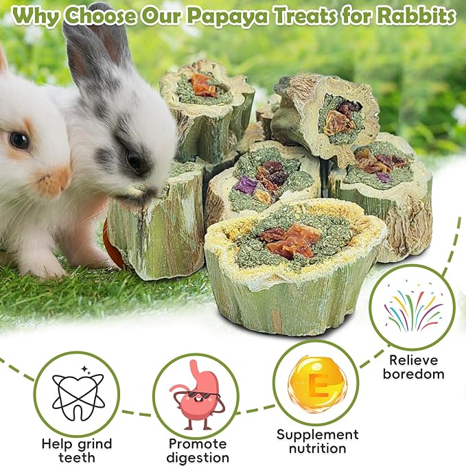 Fhiny Rabbit Chew Toys Natural Baked Papaya Wood Bunny Molar Treats Contain Alfalfa Grass Apple Carrot and Purple Sweet Potato Filling for Hamsters Guinea Pigs Chinchillas Teeth Grinding(0.44 lb)