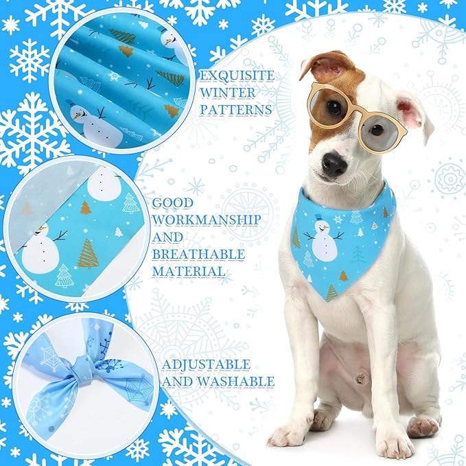 Abbylike 50 Pieces Winter Dog Bandanas Bulk Blue Snowflake Dog Bandanas for Pets Triangle Kerchief Scarf Bibs for Winter Pets Cats Party Costume Accessories (25.6 x 17.7 x 17.7)
