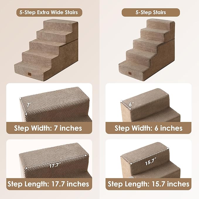 EHEYCIGA Dog Stairs for High Bed 25" H, 5-Step Extra Wide Dog Steps for Bed, Pet Steps for Small Dogs and Cats, Non-Slip Balanced Pet Ramp Indoor, Camel