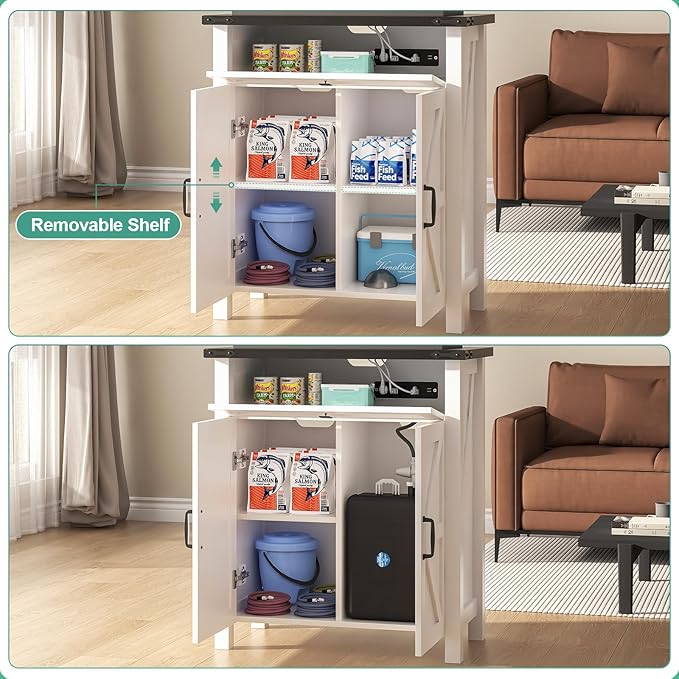 Suadism 20 Gallon Aquarium Stand With Charging Station, Farmhouse Fish Tank Stand, Reptile and Terrarium Stand with Drawer and Cabinet Storage, Sturdy Heavy Duty 27.6"15.7" - White