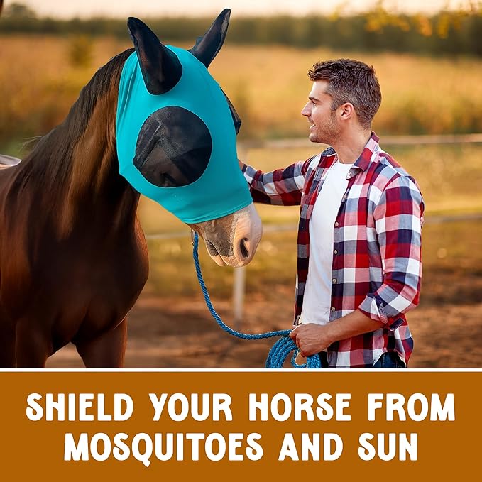 Horse Fly Mask - Equine Fly Mask with Full Coverage for Eye & Ear - Stretchable, UV & Sun Protection Flymask for Horses, Ponies & Mini Horses - Horse Face Cover for Pasture & Trail - Lightning