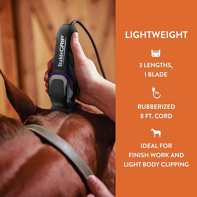 Wahl Pro Animal Stable Grip - Comprehensive Equine Grooming Kit - Light Body Clipping - Trimming Face, Ears & Fetlocks - Stable Grip Clipper - Easy-to-Adjust Cutting Lengths - Long Power Cord