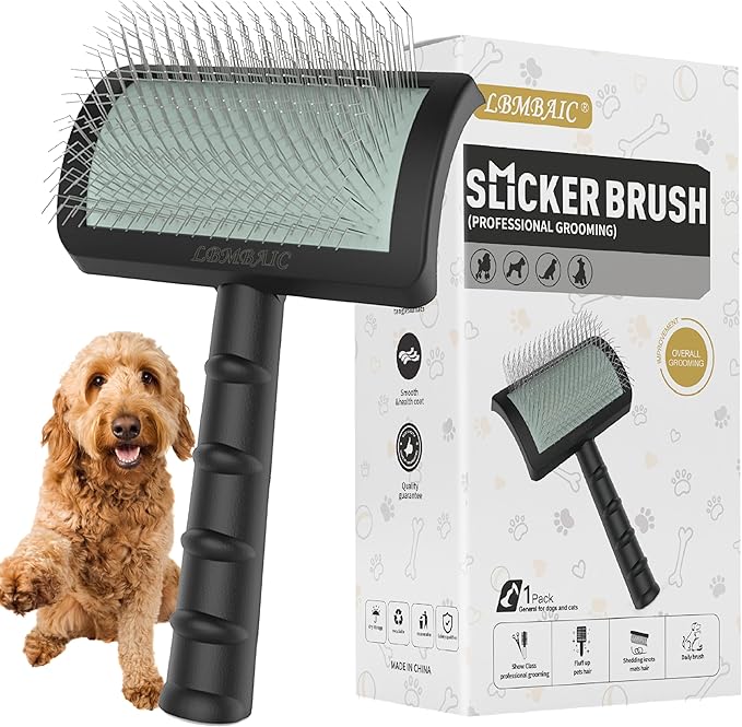 Dog Slicker Brush for Poodles,Doodles,Goldendoodles Grooming Fluffy Shedding Tangles Mats Knots Easy and Quick Best Dog Slicker Brush for Long Thick Curly Coat Labradoodles Dematting.25mm(1'')