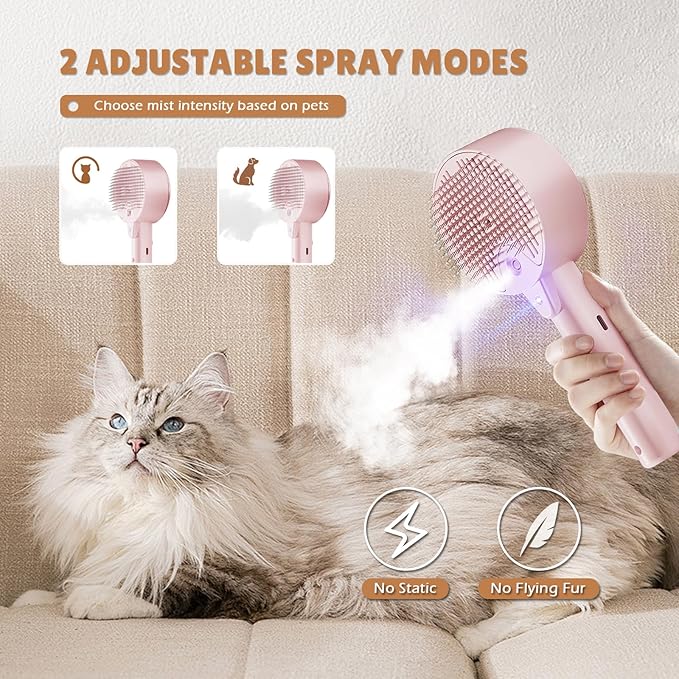 Cat Steam Brush,Cat Brushes for Indoor Cats, 4 In 1Spritz Spray Defur Comb, Cloud Care Shedding Control, Pet Grooming Brush for Long Short Hair Cats Dogs, Massage Clean Design Pet Steam Brushes