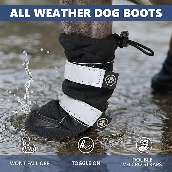 Spark Paws Dog Shoes, Waterproof Dog Boots for Medium to Large Dogs, Non Slip, Breathable Dog Booties and Paw Protectors - 4PCS Doggie Hiking Boots with Reflective Straps - Black - Size 2