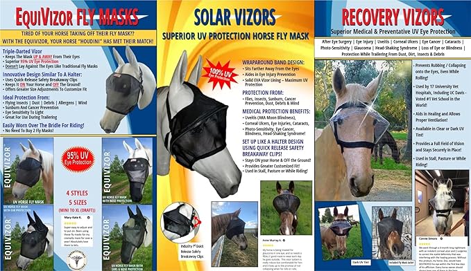 EquiVizor 95% UV Eye Protection (Full) Standard Horse Fly Mask - Help with Uveitis, Corneal Ulcer, Light Sensitivity. Designed to Stay On Your Horse, Off The Ground.