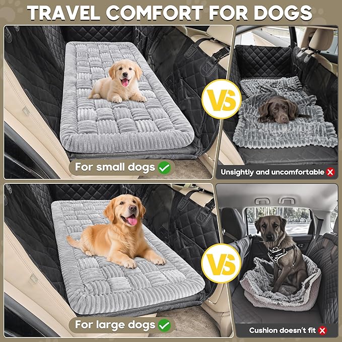 Dog Car Bed Mat, Non-Slip Backseat Extender Pet Blanket, Plaid Dog Bed for Trucks, Sedans & Large SUVs, Chew-Resistant Travel Pad for Dogs, Easy Clean & Scratch-Proof & Comfort（56"x28.7" Light Gray