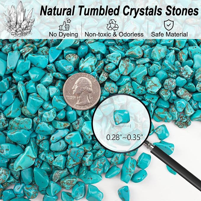 0.5 Lb/230g Blue Howlite Turquoise Crushed Stone Crystal Chips Bulk, Aquarium Gravel Rocks Polished Tumbled Stones Marble for Vases Filler, Garden and Fish Tank Decoration - 7-9mm