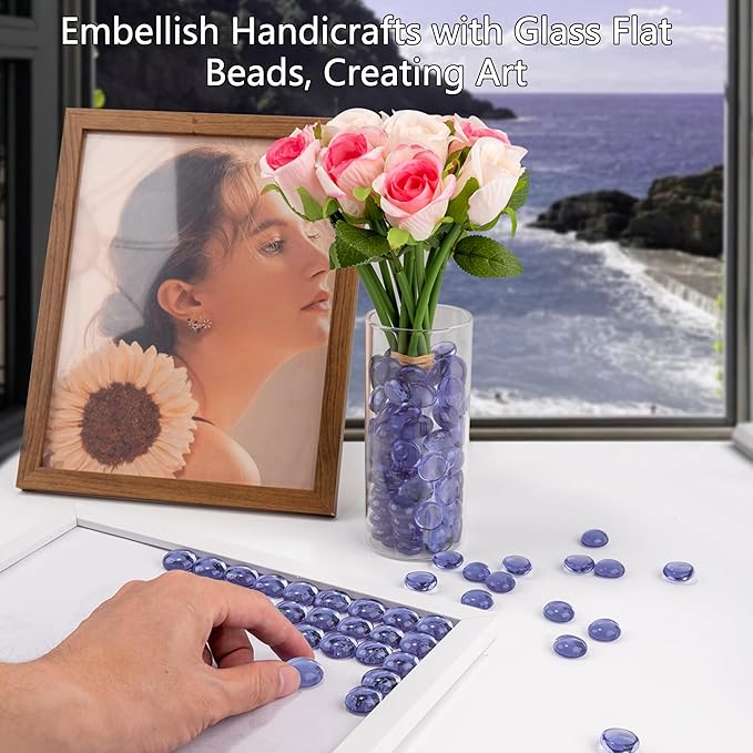 Purple Glass Marbles, 0.97 LB Transparent and Smooth Flat Glass Beads for Vases, Mosaic Gem Pebbles for Aquarium Decor, Floral Arrangements, Mancala Stones, Vase Filler and Crafts (Approx. 80-100 PCS)