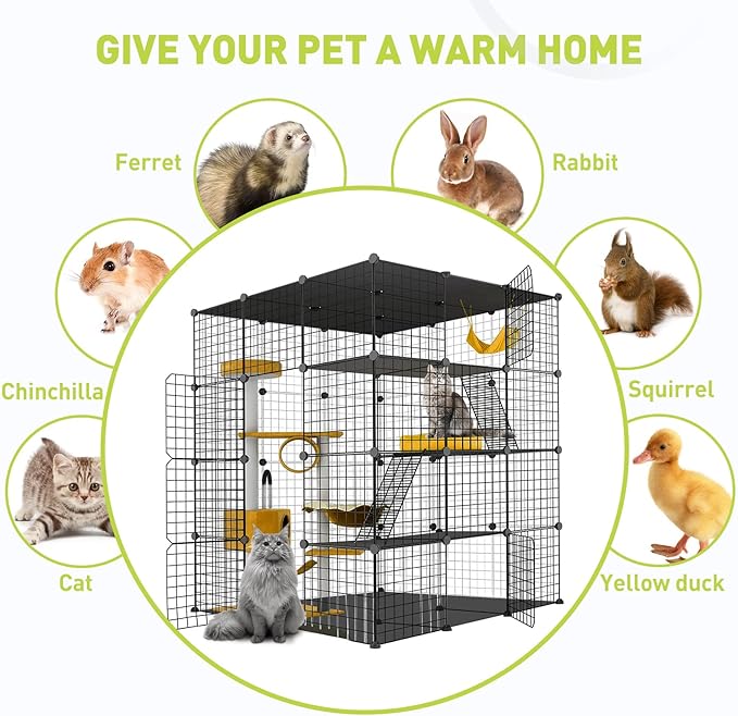 Large Cat Cage,Cat Cage Enclosure Indoor DIY Cat Playpen Detachable Metal Wire Kennels Crate Large Exercise Place Ideal, for 1-4 Cats,Ferret, Chinchilla, Rabbit, Small Animals