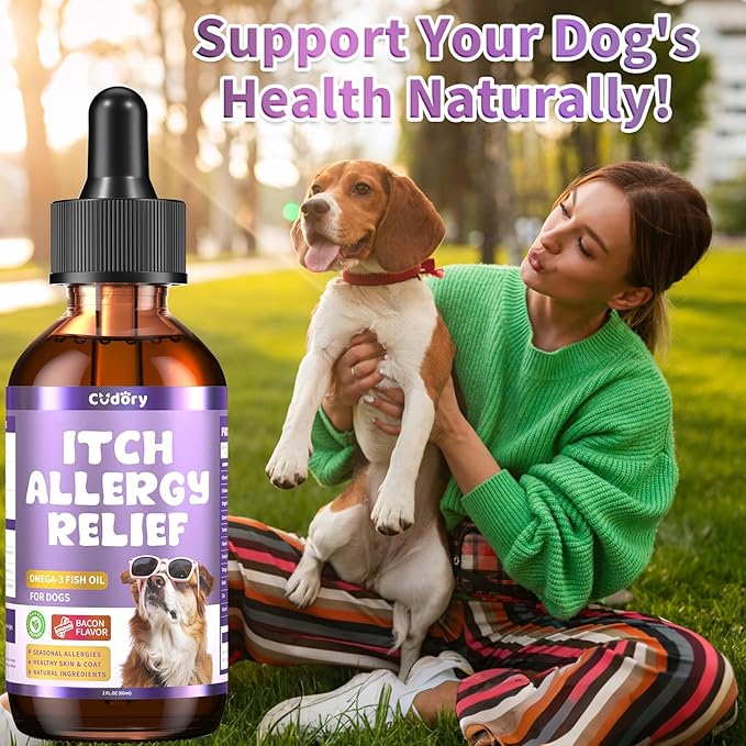 Dog Allergy Relief Drops, Skin & Coat Support with Fish Oil and Omega-3, Natural Immune Supplement for Dogs – Seasonal Allergy & Itchy Skin Care – Soothes Sensitive Skin, Itch Relief for Dog, 2 Fl oz
