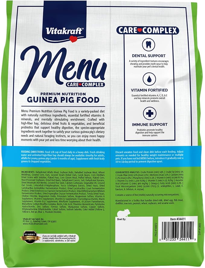 Vitakraft Menu Premium Guinea Pig Food - Alfalfa Pellets Blend - Vitamin and Mineral Fortified 5 Pound (Pack of 1)