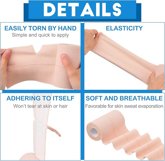 Nuanchu 16 Rolls Elastic Adhesive Bandage Tape Self Adherent Cohesive Flexible Stretch Elastic Athletic Tape for Sports Ankle Knee and Wrist, Vet Wrap for Horses Pets Cats Dogs(4 Inch x 5 Yard)