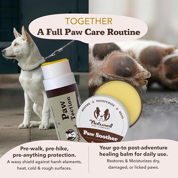 Natural Dog Company Pawtection Bundle with (1) 2 oz. Tin and (1) Travel Size Stick Healing Balm for Dogs