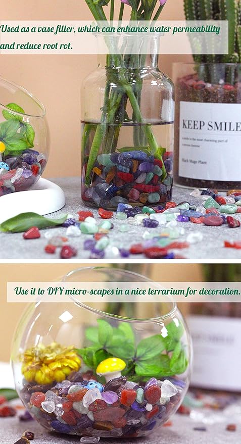 7Chakra Aquarium Gravel Rocks Natural Tumbled Healing Crystal Chips Bulk Gemstones Tumbled Crushed Stones for Fountain Vase Filler Planters Decorative Fish Tank Potted Reiki Energy Balancing 0.44lb