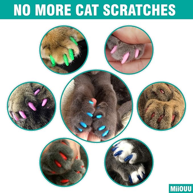 10x Colors / 100 pcs Cat Nail Caps | Cat Claw Covers with Adhesives and Applicators | Alpha (S)