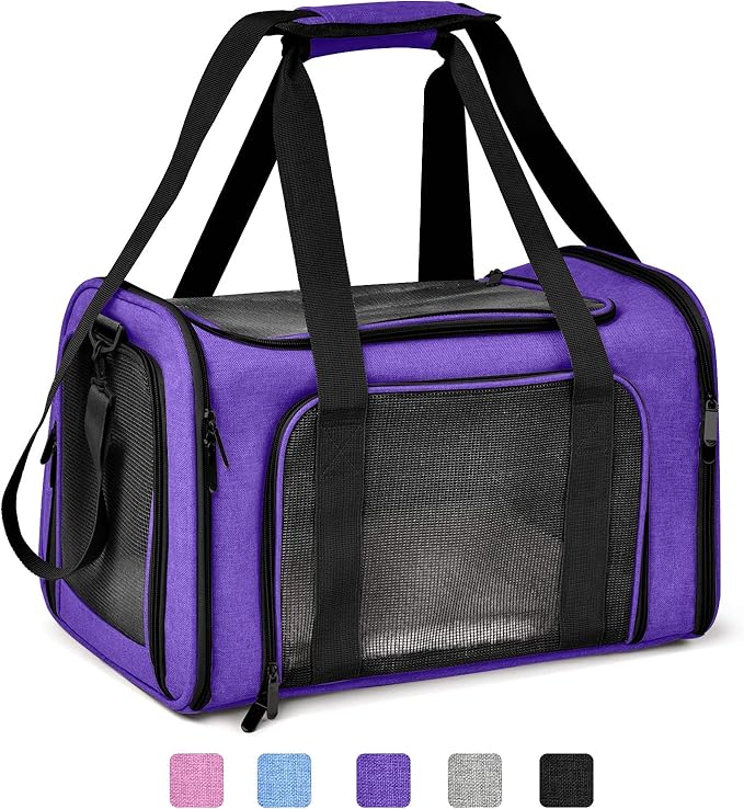 Large Cat Carriers Dog Carrier Pet Carrier for Large Cats Dogs Puppies up to 25Lbs, Big Dog Carrier Soft Sided, Collapsible Travel Puppy Carrier - Large - Purple