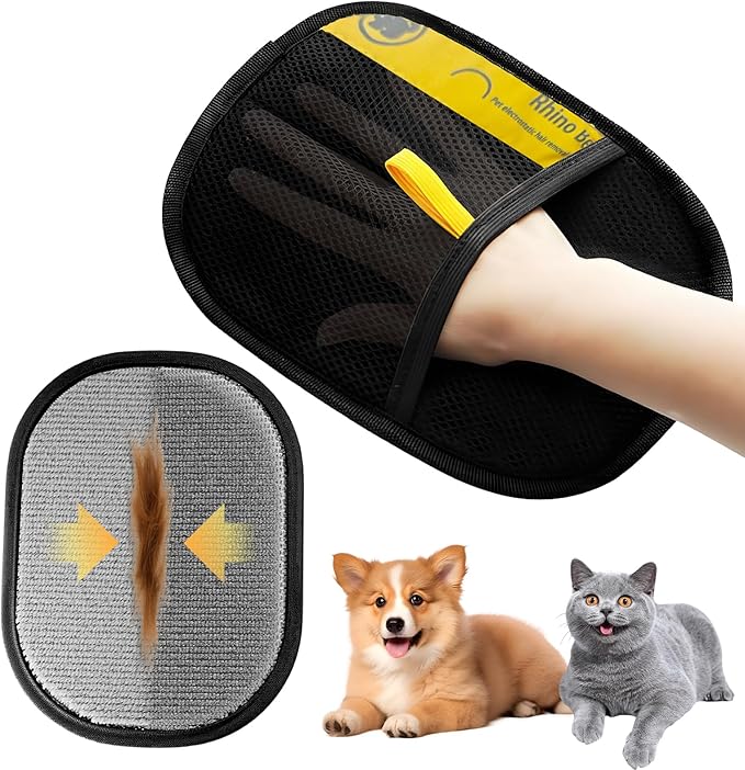 Upgraded Electrostatic Pet Hair Removal Glove - Reusable, Washable Mitt for Furniture, Carpet, Car Seat & Clothing - Efficient Cat & Dog Hair Remover