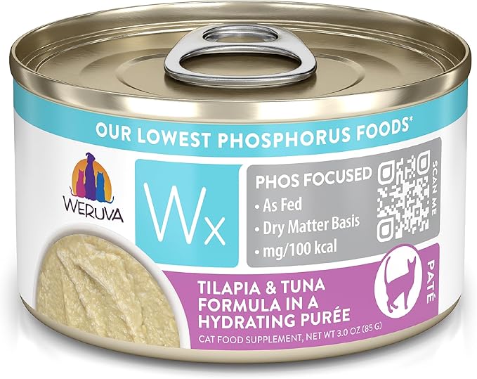 Weruva Wx Phos Focused, Tilapia & Tuna Formula in a Hydrating purée, 3oz Can (Pack of 12)