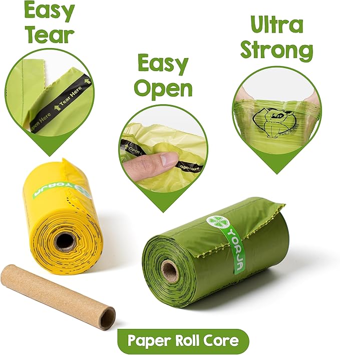 YORJA Dog Poop Bags Rolls, 360 Pet Waste Bags, 100% Leak Proof Extra Thick and Strong Corn Starch Blend