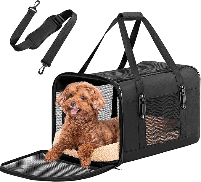 Petsfit 19x12x12 Pet Carrier for Large Cats (up to 20 lbs), Soft-Sided Small Dog Travel Carrier, Upgraded with Patented Buckle and Soft Padding, Ideal for Car Road Trips,Black