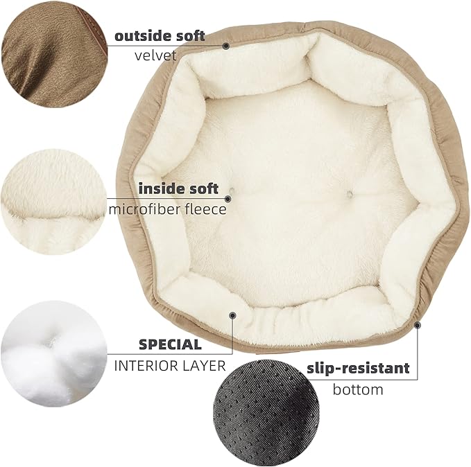 Asvin Medium Dog Bed for Medium Dogs, Cat Beds for Indoor Cats, Pet Bed for Puppy and Kitty, Extra Soft & Machine Washable with Anti-Slip & Water-Resistant Oxford Bottom, Light Brown, 25 inches