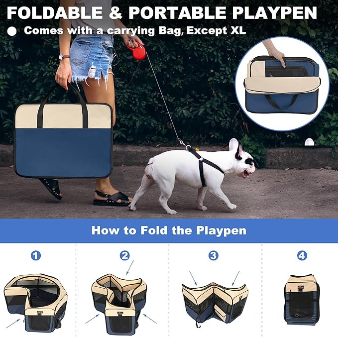 Aivituvin Dog Playpen, Foldable Pet Play Pens with Carrying Bag for Cat, Puppies, Rabbits, Portable Dog Tent Crates Cage for Travel Camping Indoor Outdoor, Removable Shade Cover, Blue S