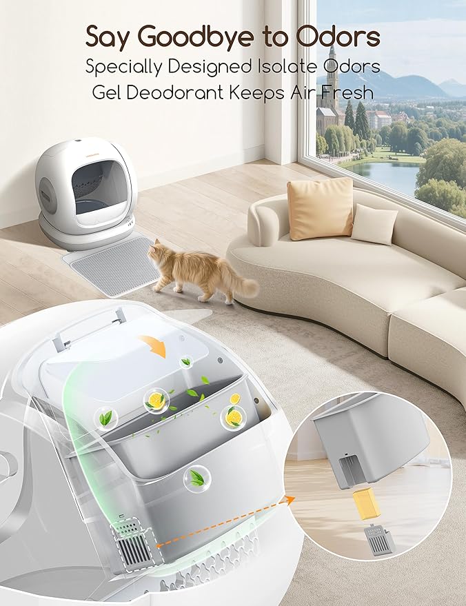 Meowant Self Cleaning Litter Box, Automatic Litter Box Self Cleaning with APP Control, 75L Extra Large Open Low Entry Smart Cats Litter Boxs for Multi-Cat Compatible Senior Cats Large Cats