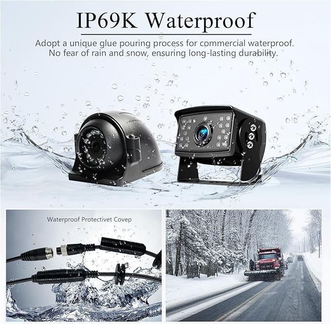 RV Backup Camera with Carplay Android Auto for RV Horse Trailer Semi Box Truck,1080P HD 4 Splits 10.36" Touch Monitor Rear/Side Backup Cameras with Mirror Link FM Waterproof Night Vision DVR Recording