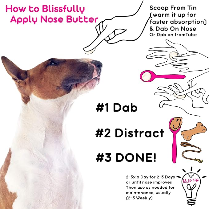 The Blissful Dog Terrier Nose Butter for Dry, Cracked Skin, Lick-Safe Dog Nose Balm with Moisturizing Shea Butter, Almond, Olive, and Essential Oils, Pet Supplies, Uncented, 0.50 oz.