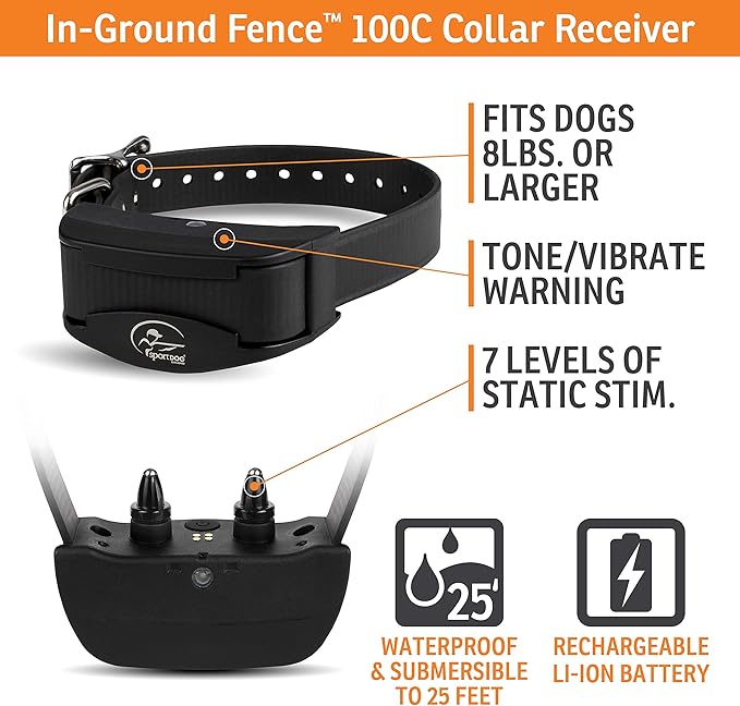 SportDOG Brand Rechargeable In-Ground Fence System - Waterproof, Rechargeable Collar with Tone, Vibrate, and Shock - Expandable to Contain Unlimited Dogs