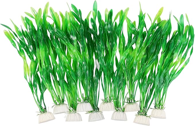 AQUANEAT Fish Tank Artificial Plants, Aquarium Plastic Seaweed Decorations, 8Inch Tall Fake Green Accessories, 10 Packs