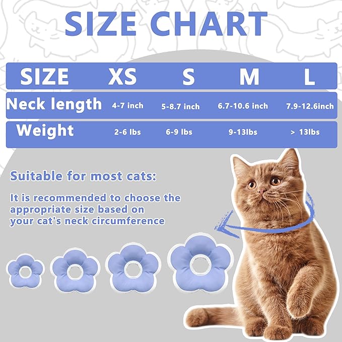 Cat Cone Collar Soft, Waterproof Cats Cones to Stop Licking After Surgery, Adjustable Soft Elizabeth Cats Collars for Wound Healing, Flower Shape Cat Recovery Collar (Purple, Small)