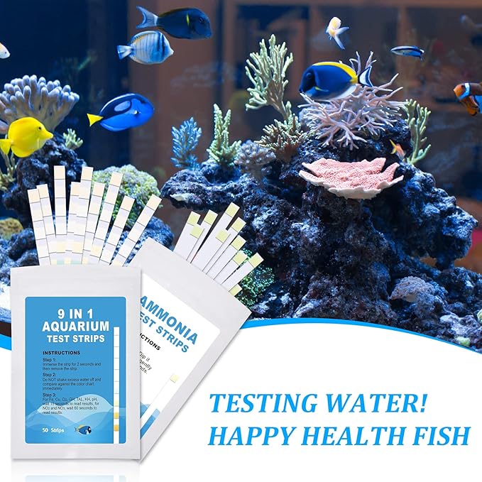 Aquarium Test Strips for Freshwater: 10 in 1 Aquarium Ammonia Test Strips for Fish Tank Ammonia Test Kit for Aquarium Pond - Testing Ammonia Nitrate Nitrite pH,etc