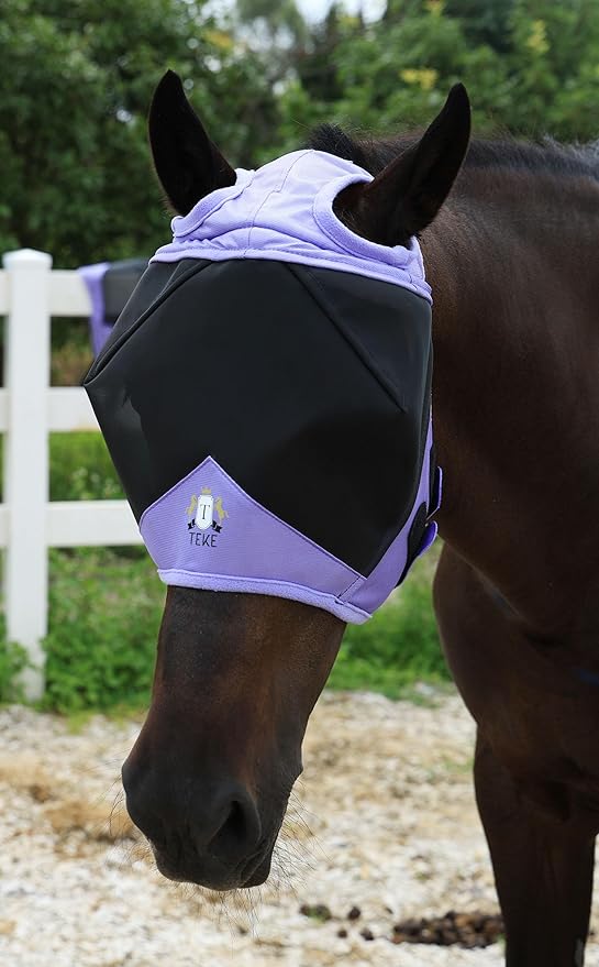 T TEKE Fine Mesh Horse Fly Mask w/No Ears, UV Blocking 3D Eye Visor with Extra Fleece Cushioned Forehead, Protection from Insect Pests