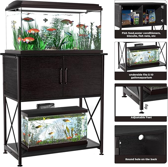 20-29 Gallon Aquarium Stand Metal Frame Fish Tank Stand with Cabinet Storage, for 20 Gallon Long Aquarium,30.7" L*16.5" W Tabletop,330LBS Capacity Black PG01YGB