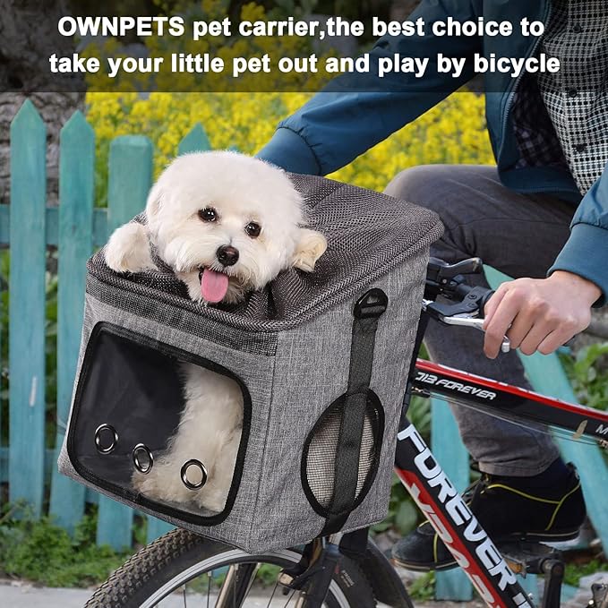 Ownpets Dog Bike Basket Foldable Pet Carrier, Dog Car Booster Seat with Mesh Windows, Adjustable Shoulder Bag Portable Breathable Bicycle Basket Bag for Dogs and Cats