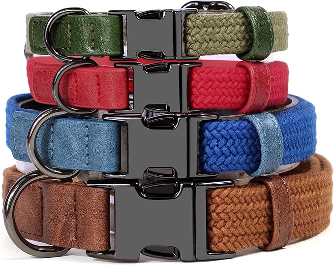 PET ARTIST Soft Cotton Dog Collar for Medium Dogs in Glamorous Red, Simple Dog Collar with Quick Release Metal Buckle & D Ring, M Size (13-21")
