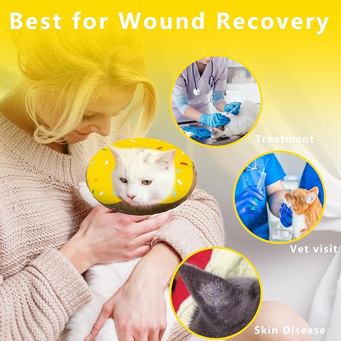 Cat Cone Collar Soft, Adjustable Cat Recovery Collar Kitten Cones to Stop Licking, Cute Donut Collar After Surgery, Cats Neck Pillow Cone Elizabethan Cones of Shame (Waterproof Yellow, Medium)
