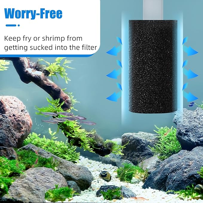 AQUANEAT 6-Pack Pre-Filter Sponge for Aquarium Shrimp Fry Fish Tank Filter 0.6” Intake, Replacement Foam Cover