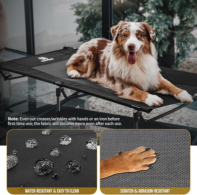 ONETIGRIS Elevated Dog Bed for Large Dogs, Outdoor Dogs Cod Large Raised Dog Bed with Chew Proof Mesh, No-Slip Portable Bed for Indoor & Outdoor Portable