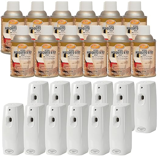 Country Vet Mosquito+Fly Metered Spray Refill (Case of 12) & Automatic Metered Dispenser (Case of 12) - 342033CVA - Great for Barns, Stables, Farms, Stalls and Outdoor Insect/Fly Prevention